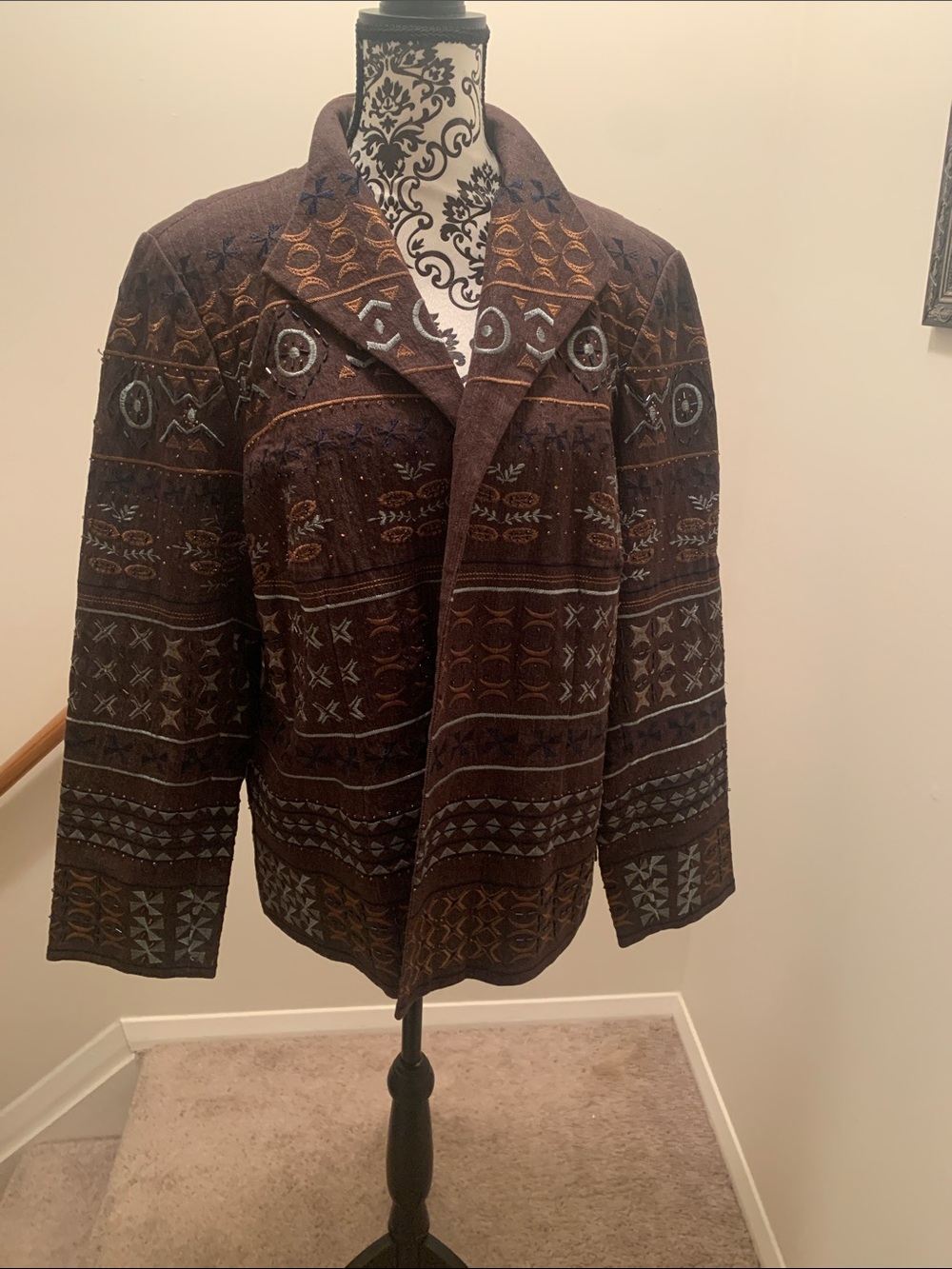 Coldwater Creek Brown Patterned Embroidered Blazer